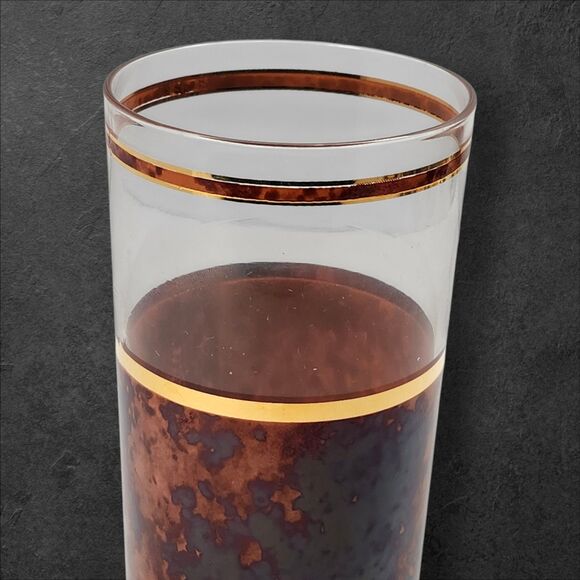 8 Vintage Culver Tortoiseshell Brazilian Brown Highball Glasses 22K Gold Barware - Picture 6 of 10